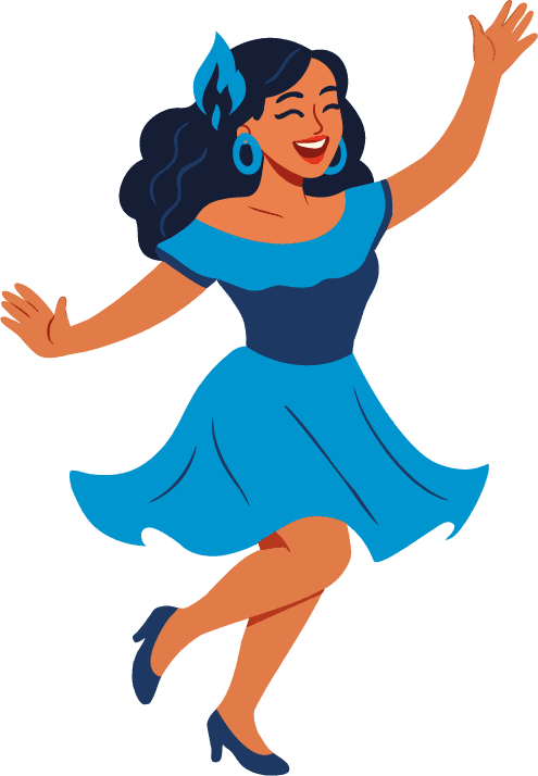 Ilustración de una mujer latina en color azul